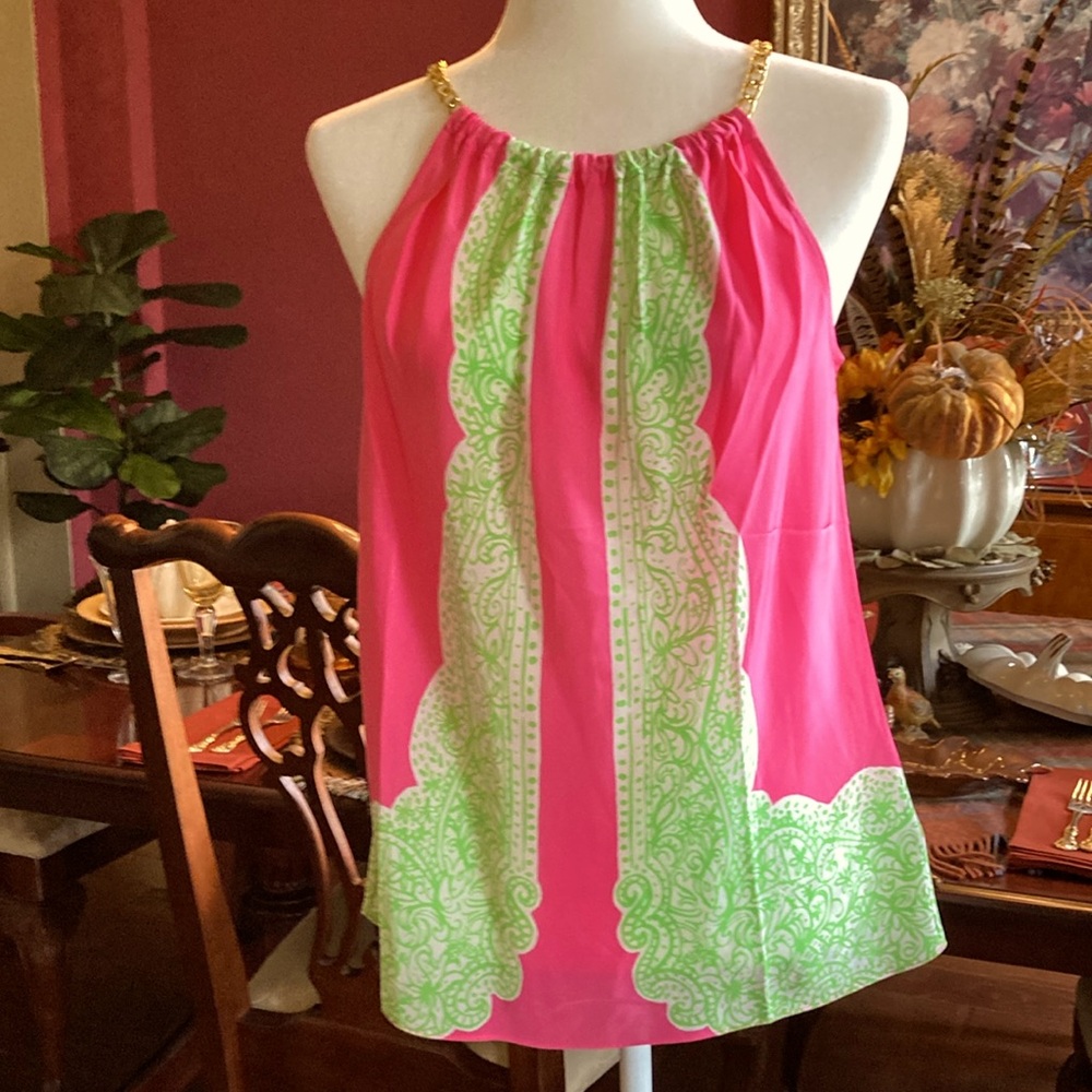 Lovely Lilly Pulitzer silk Hotty Pink Riviera halter top - M